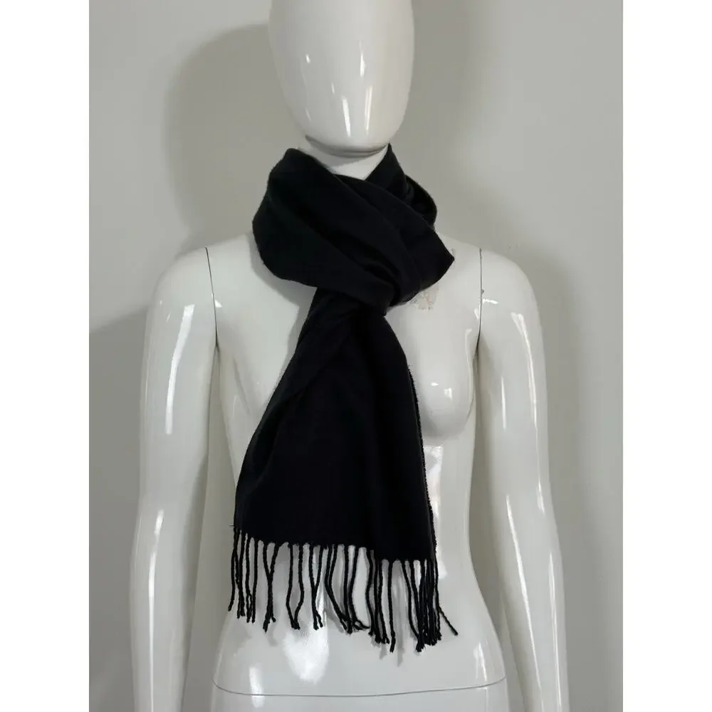100% Cashmere Black Scarf 12x67 Solid Soft Warm Winter Fringed Shawl Wrap Unisex